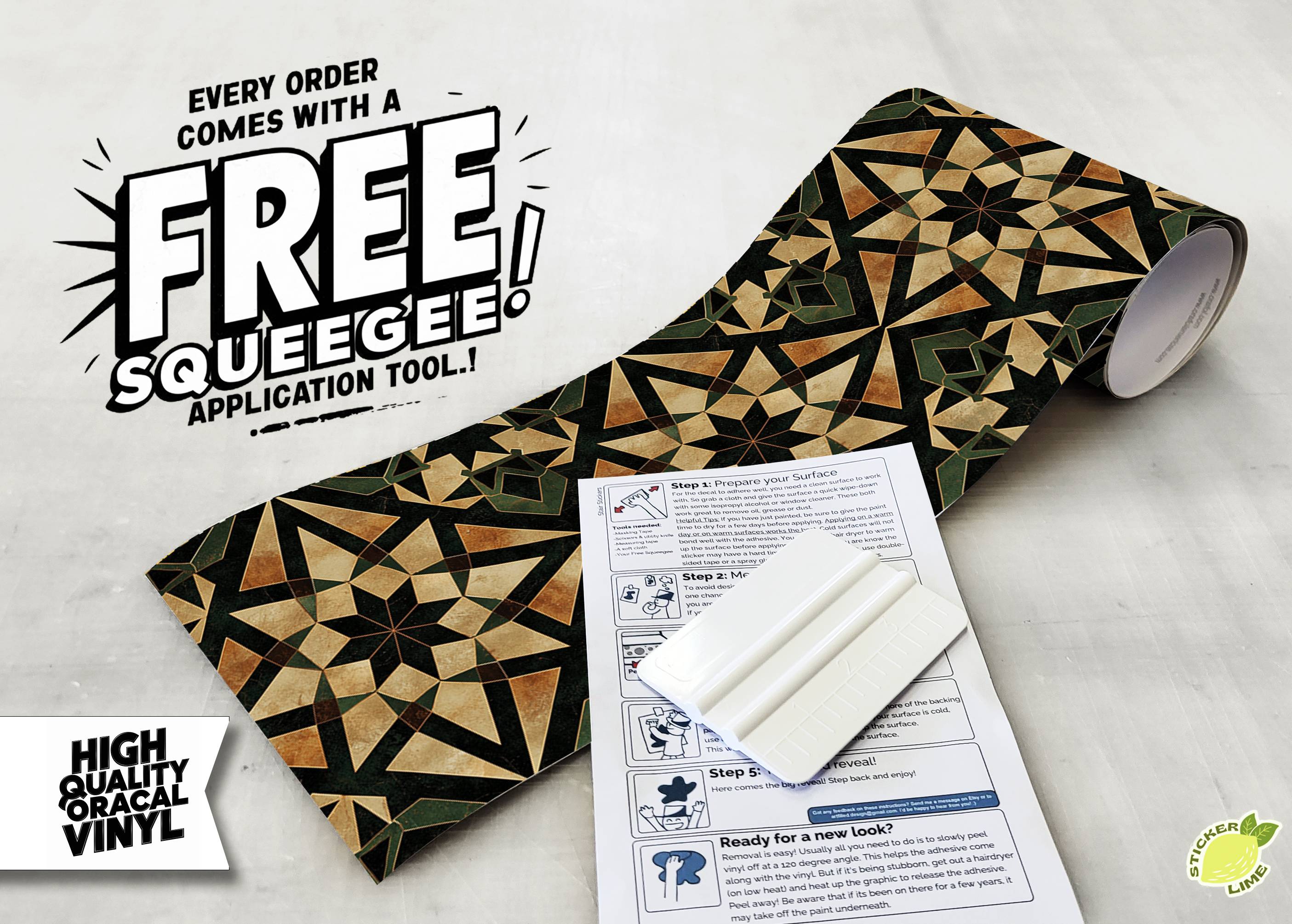 Rustic Green & Gold Moroccan Tile Pattern : Stair Riser Sticker Decals