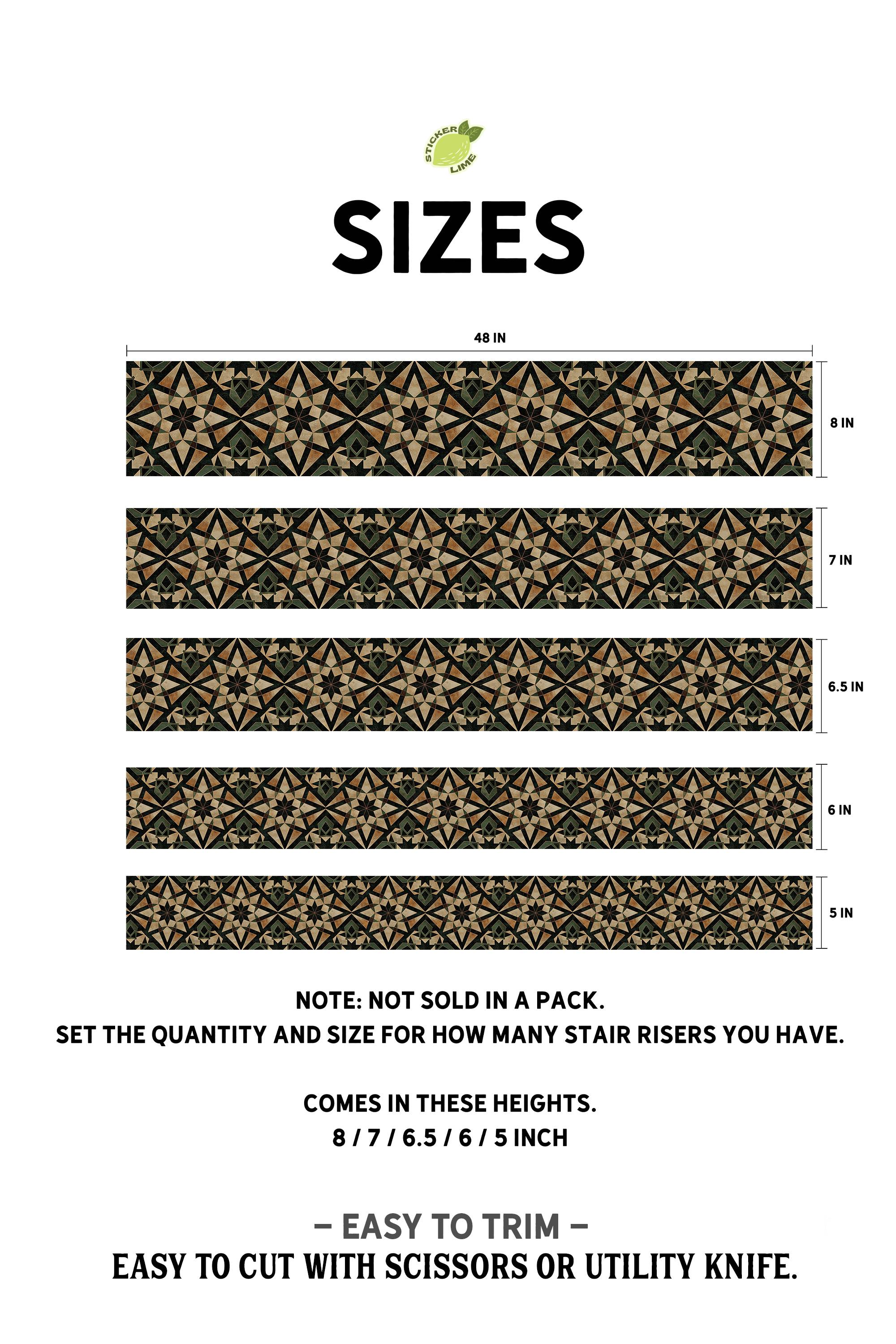 Rustic Green & Gold Moroccan Tile Pattern : Stair Riser Sticker Decals