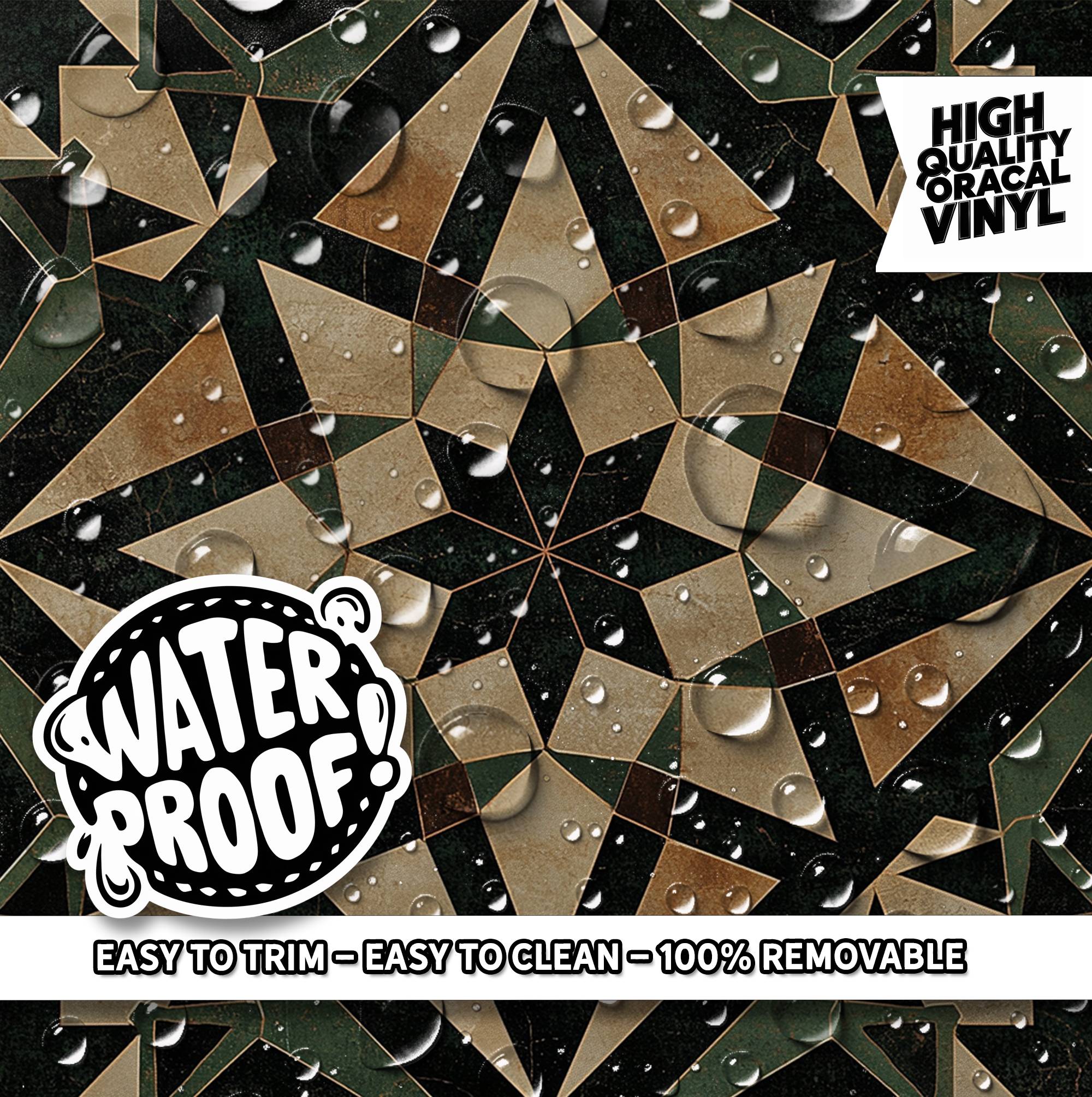 Rustic Green & Gold Moroccan Tile Pattern : Stair Riser Sticker Decals