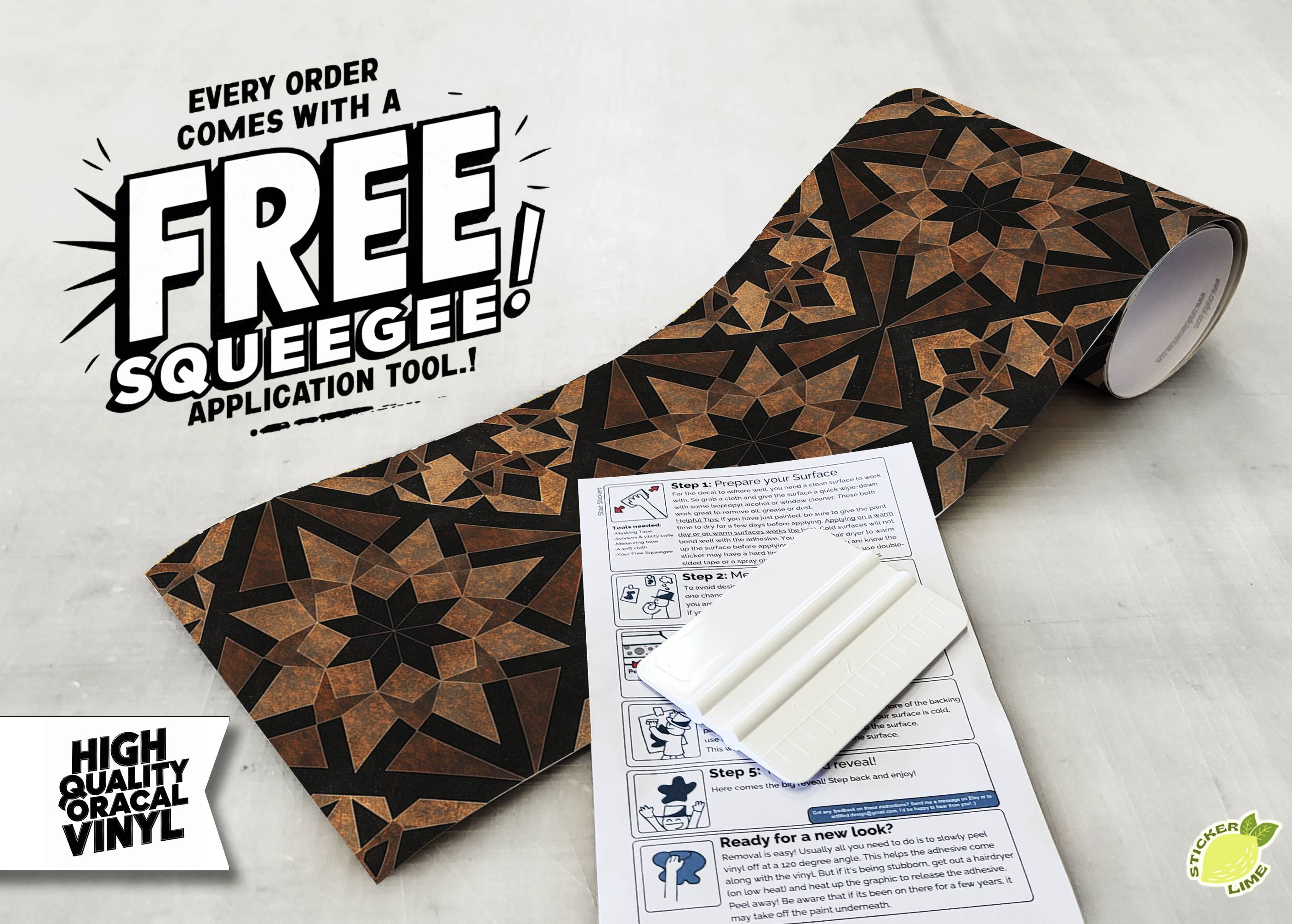 Rustic Brown & Black Moroccan Tile Pattern : Stair Riser Sticker Decals