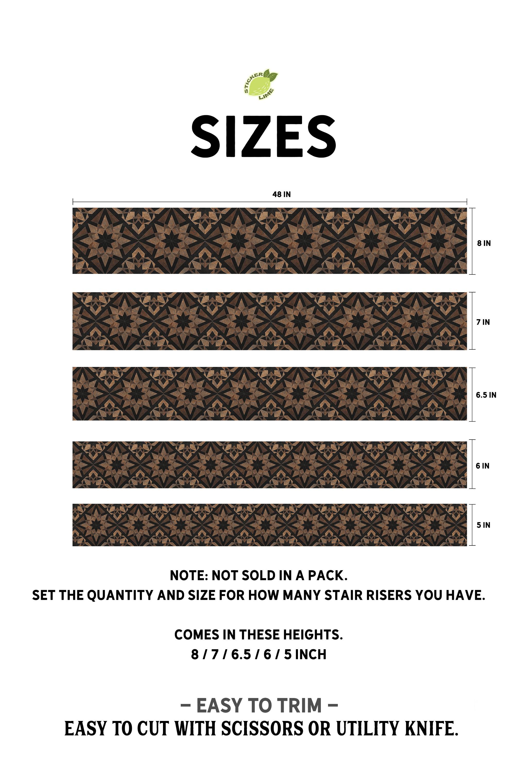 Rustic Brown & Black Moroccan Tile Pattern : Stair Riser Sticker Decals