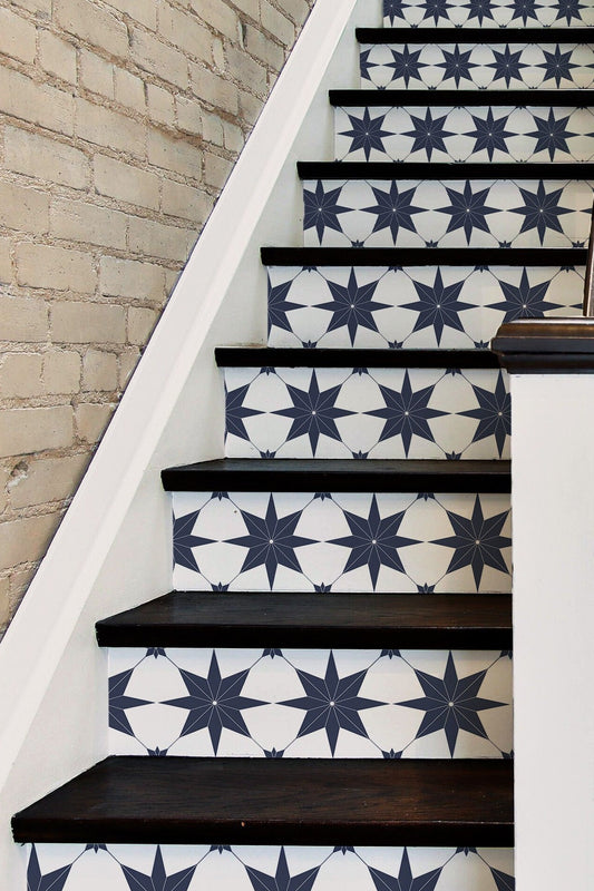 Boho Star Tile Stair Sticker Blue Grey