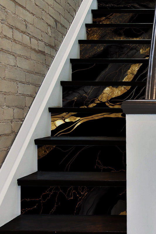 Black Gold Marble Tile Wall Stair Riser Self Adhesive Vinyl Stickers