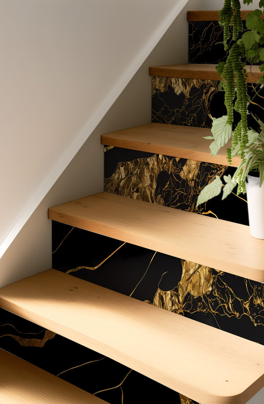 Black Gold Marble Tile Wall Stair Riser Self Adhesive Vinyl Stickers